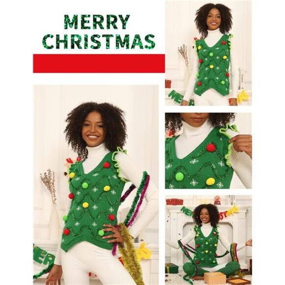 Women’s Christmas Sweater - Funny Reindeer Merry Knit Vest - Picture 4 of 5